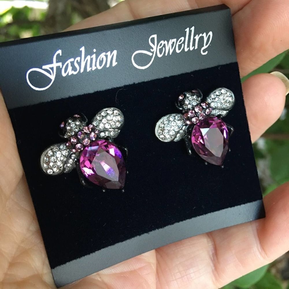Crystal Bee Stainless Steel black ion Earrings